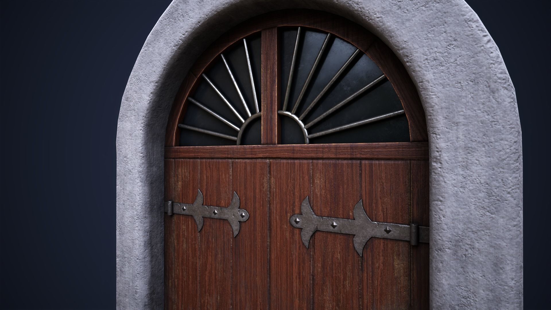 Old big front door Low-poly 3D model_5