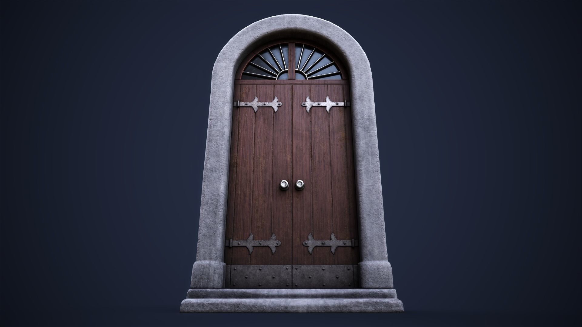 Old big front door Low-poly 3D model_1