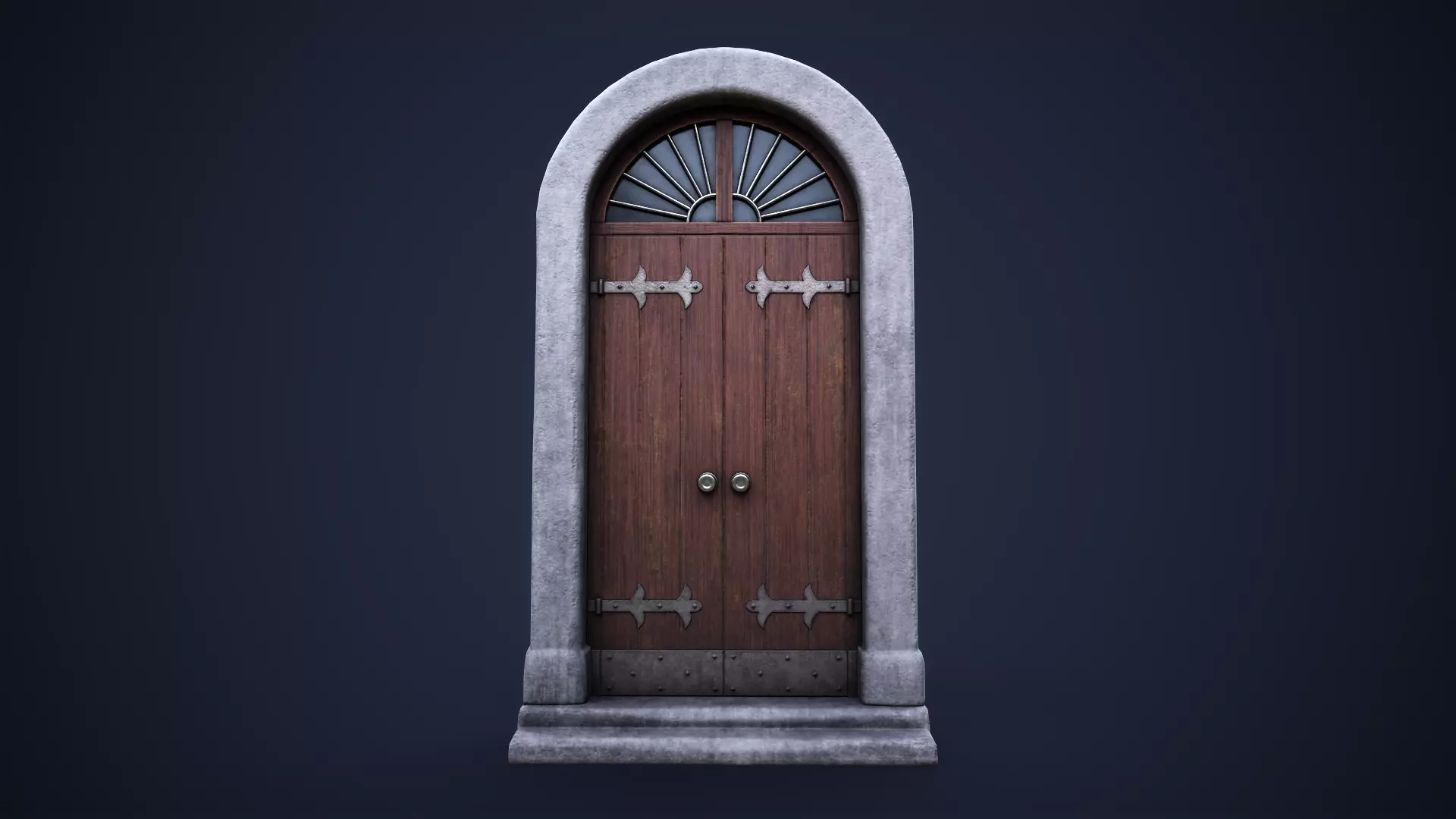 Old big front door Low-poly 3D model_0