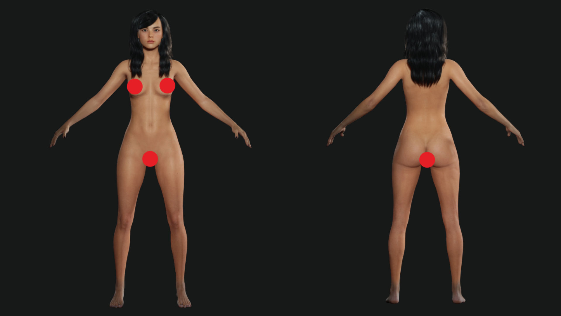 Realistic Female korean naked Low-poly 3D model_4