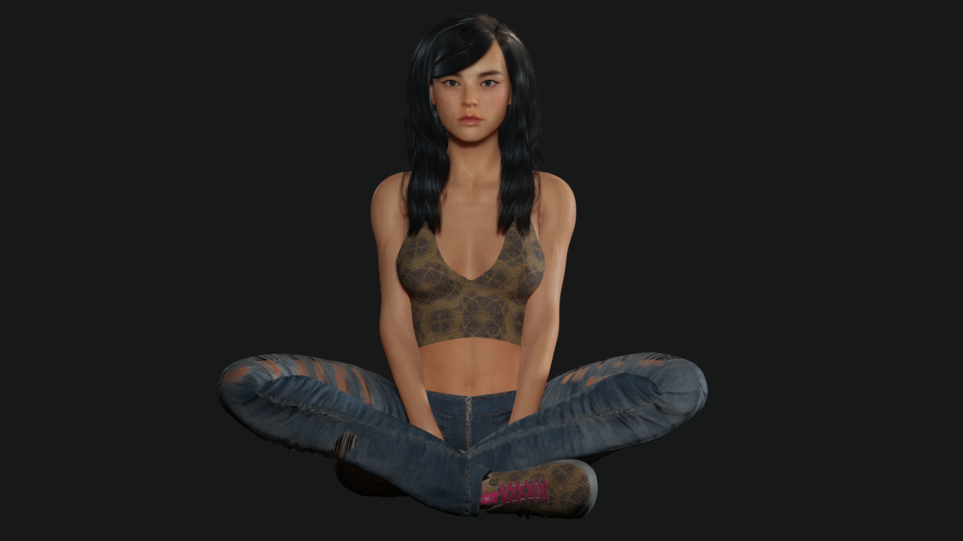 Realistic Female korean naked Low-poly 3D model_6