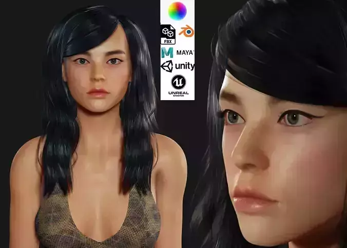 Realistic Female korean naked Low-poly 3D model