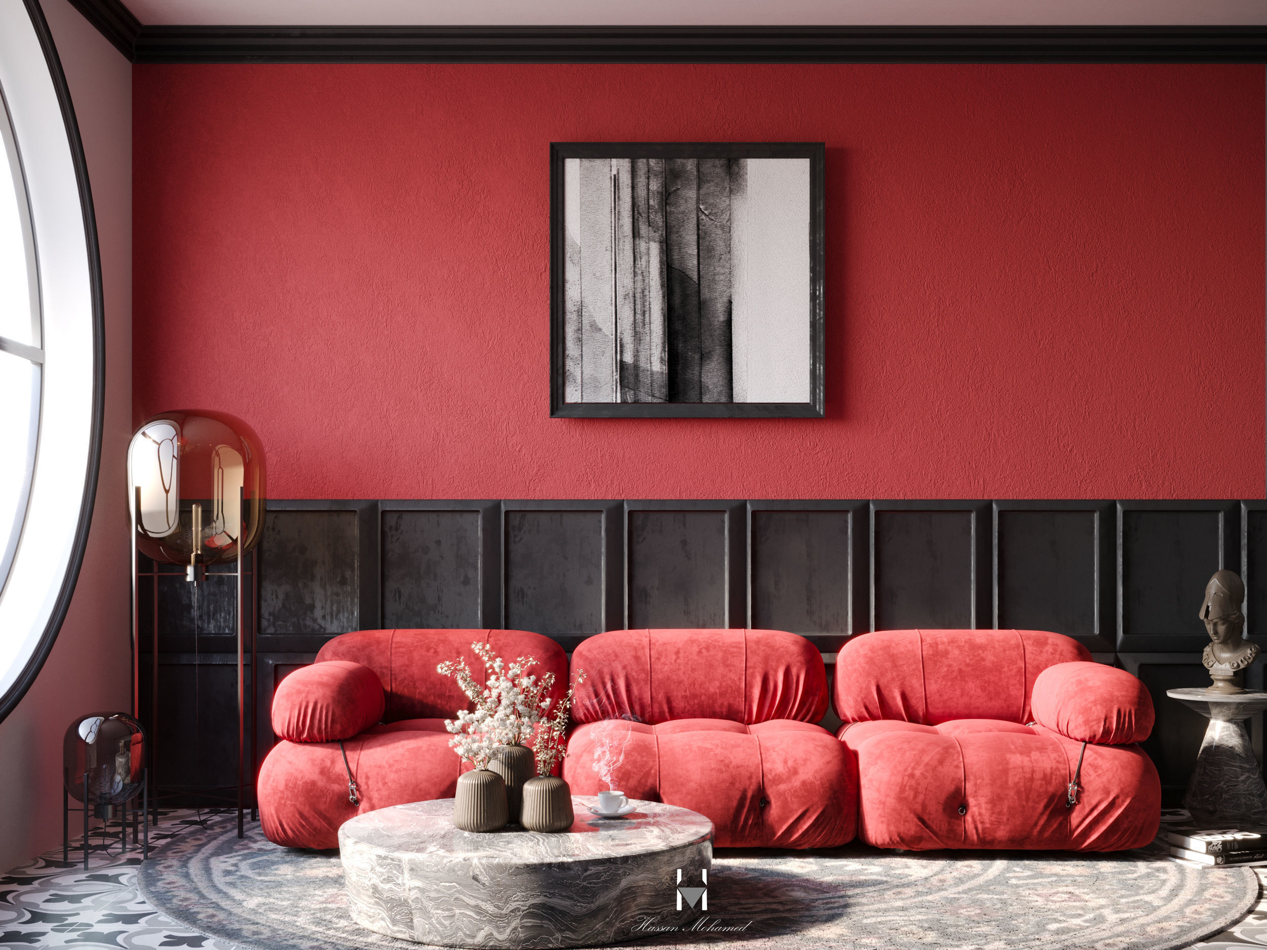 Red wall interior scene 3D model | CGTrader