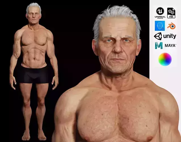 Realistic Old Man Low-poly 3D model