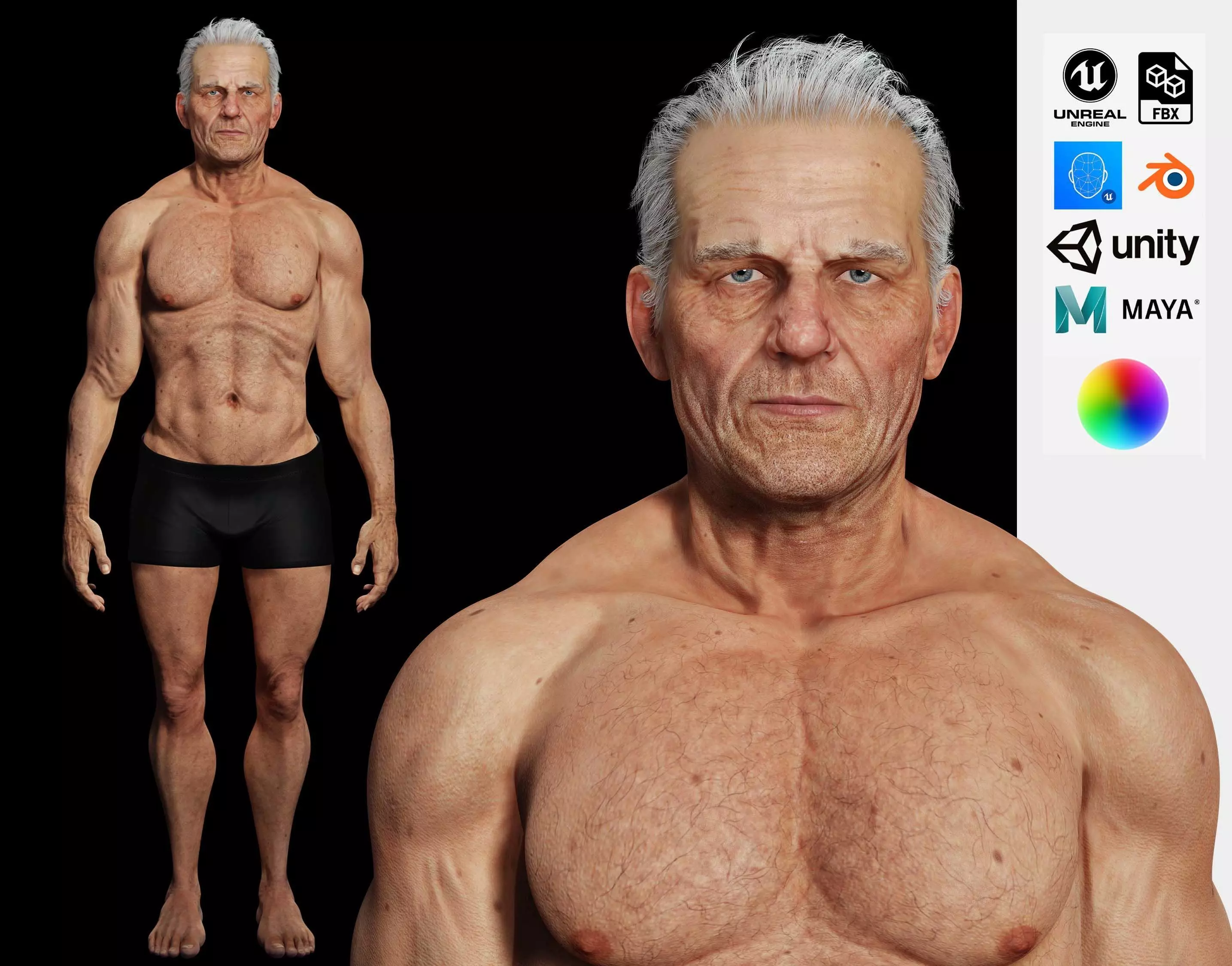 Realistic Old Man Low-poly 3D model_0