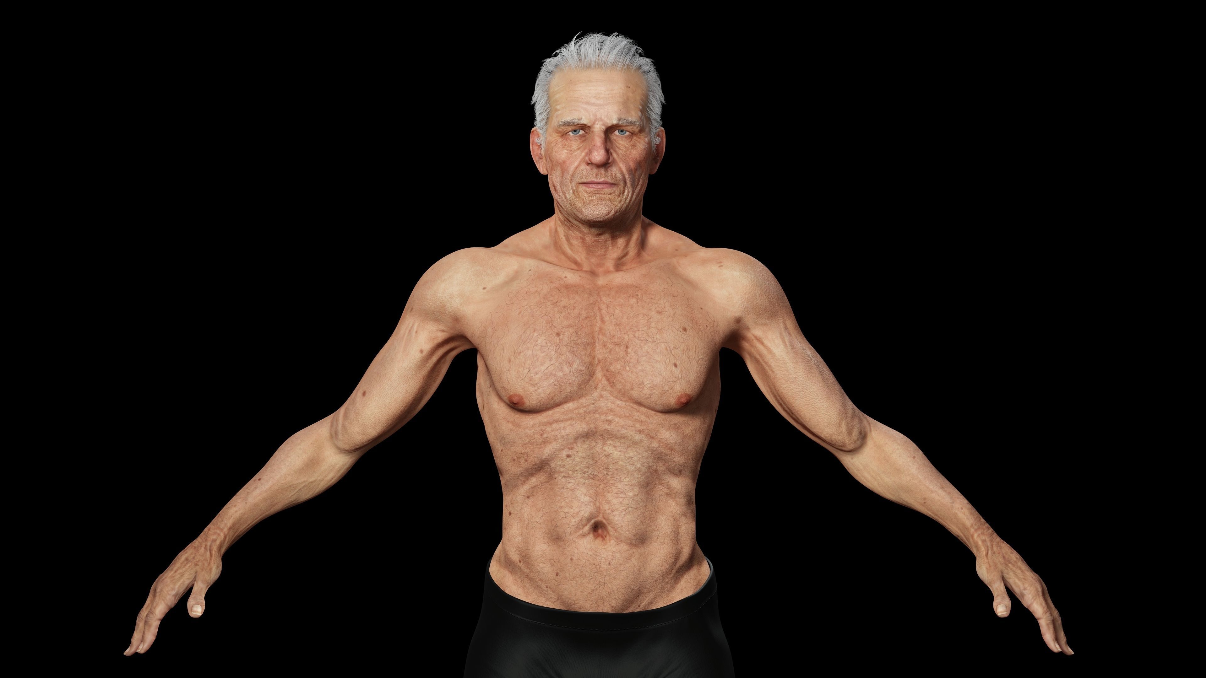 Realistic Old Man Low-poly 3D model_3
