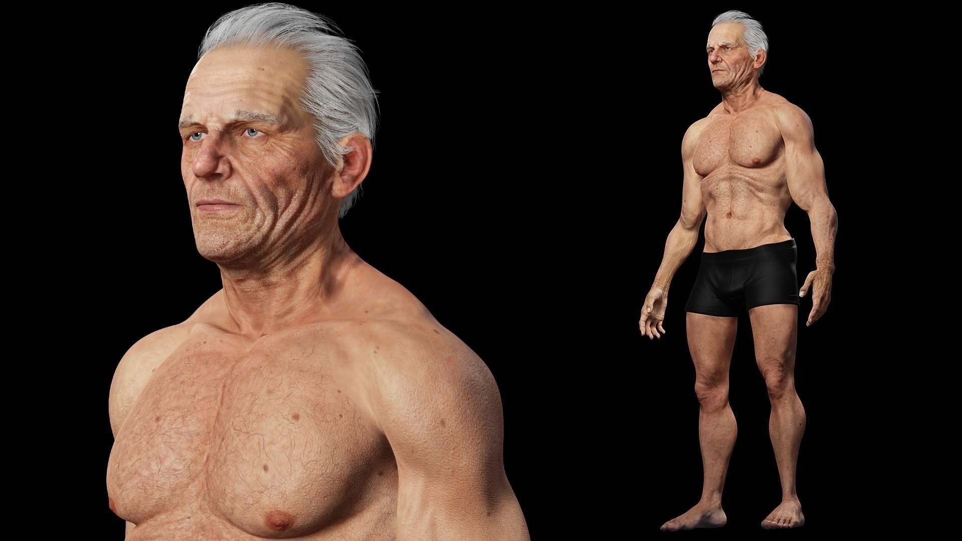 Realistic Old Man Low-poly 3D model_16