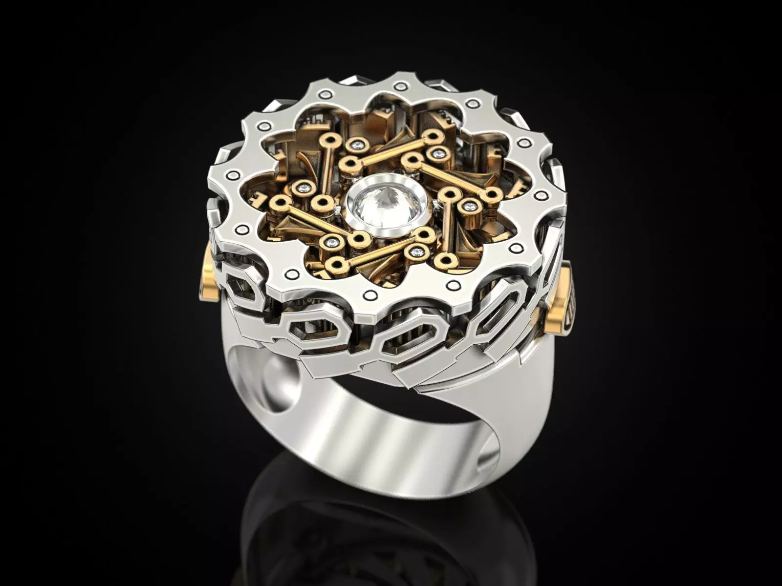 Dynamic mechanical ring 3D print model_0