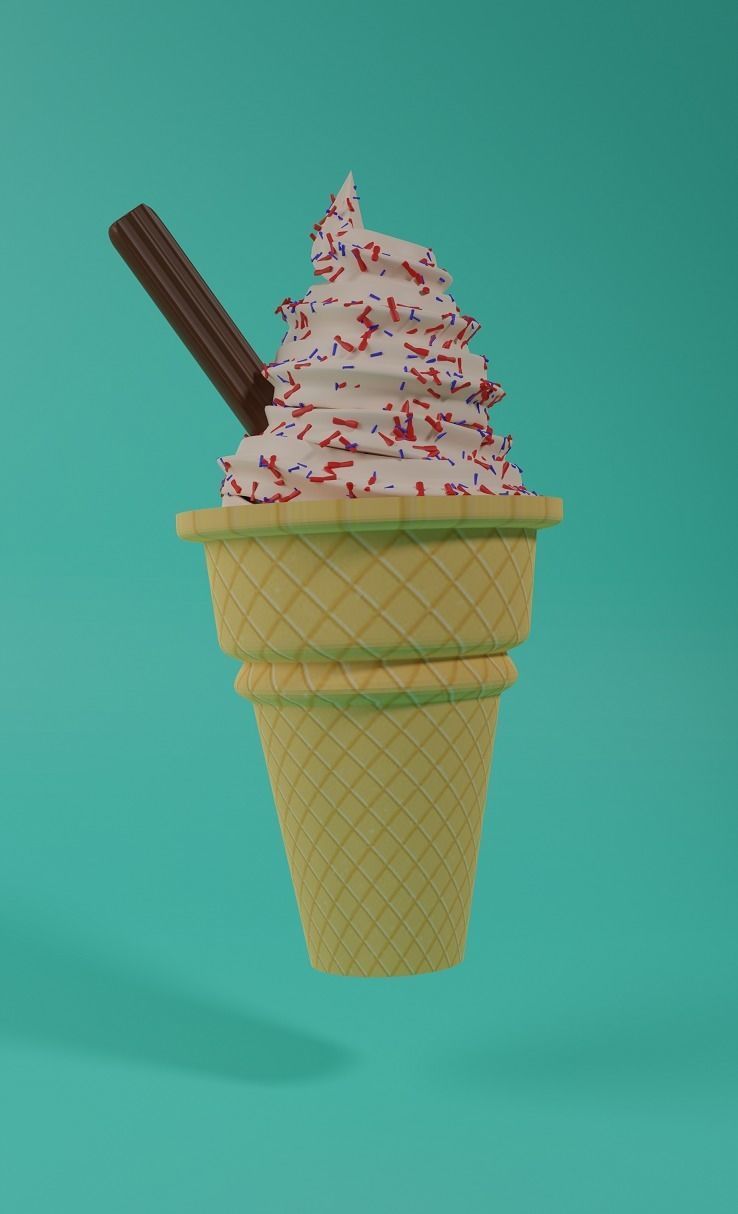 Ice Cream with Cone and Sprinkles Low-poly 3D model_2