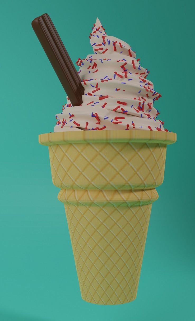 Ice Cream with Cone and Sprinkles Low-poly 3D model_3