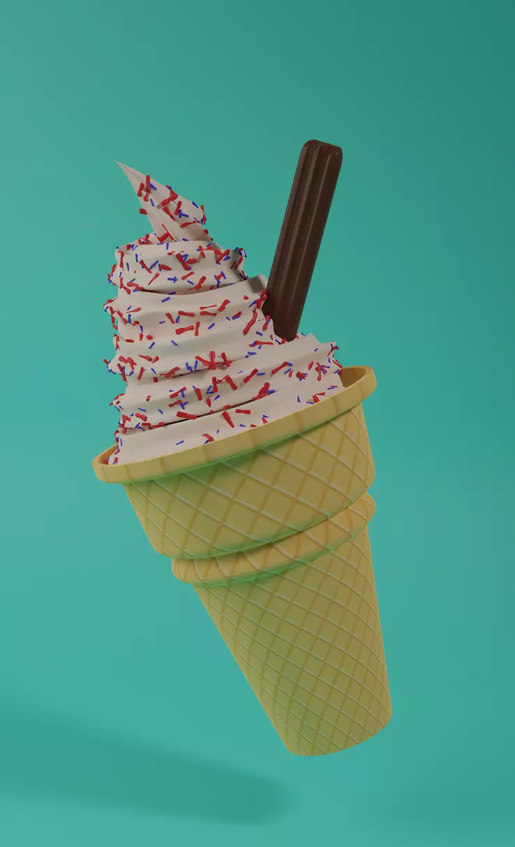 Ice Cream with Cone and Sprinkles Low-poly 3D model_0