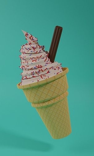 Ice Cream with Cone and Sprinkles Low-poly 3D model