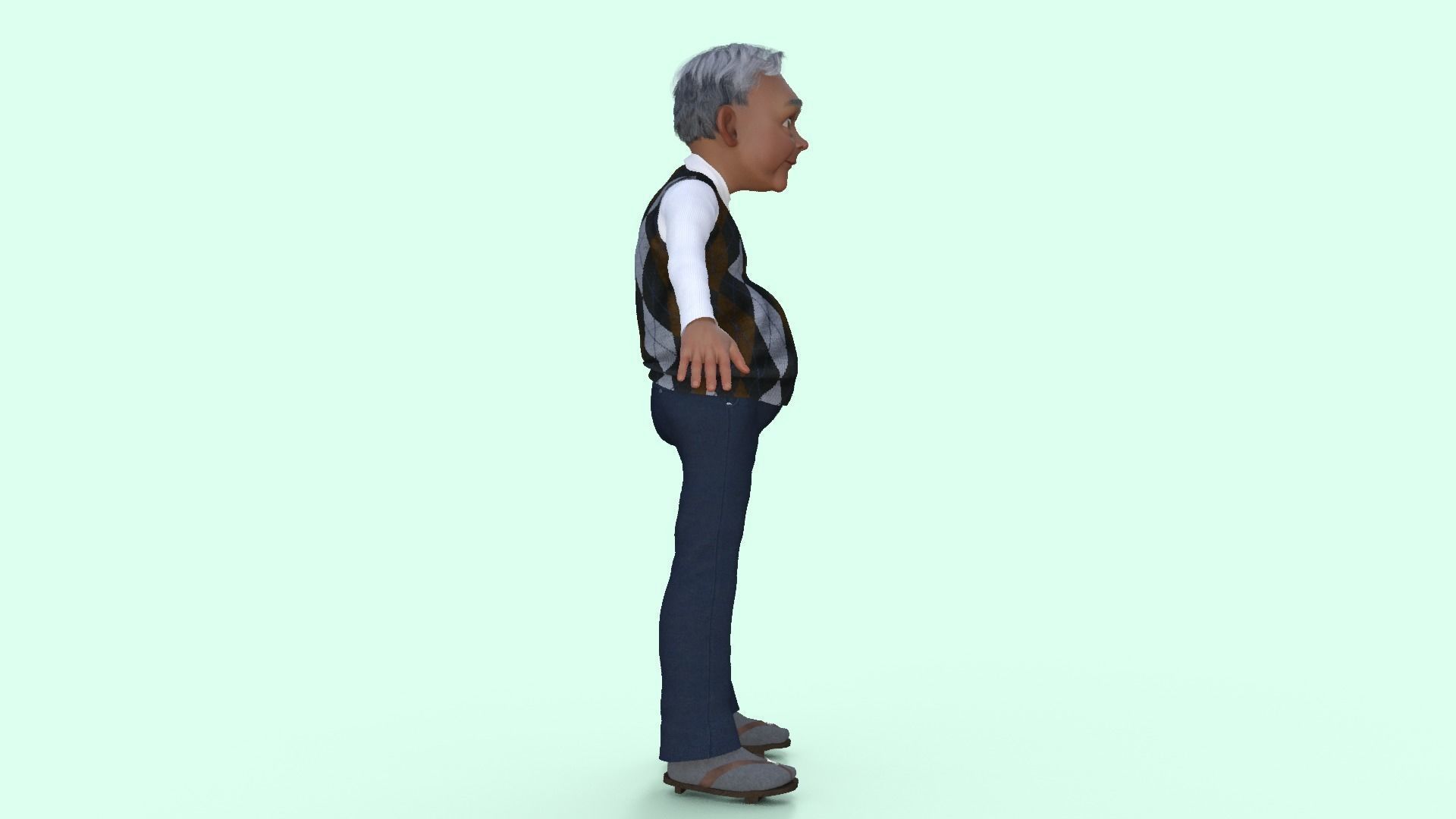 Cartoon  Old Grandfather Rigged 3D model_22