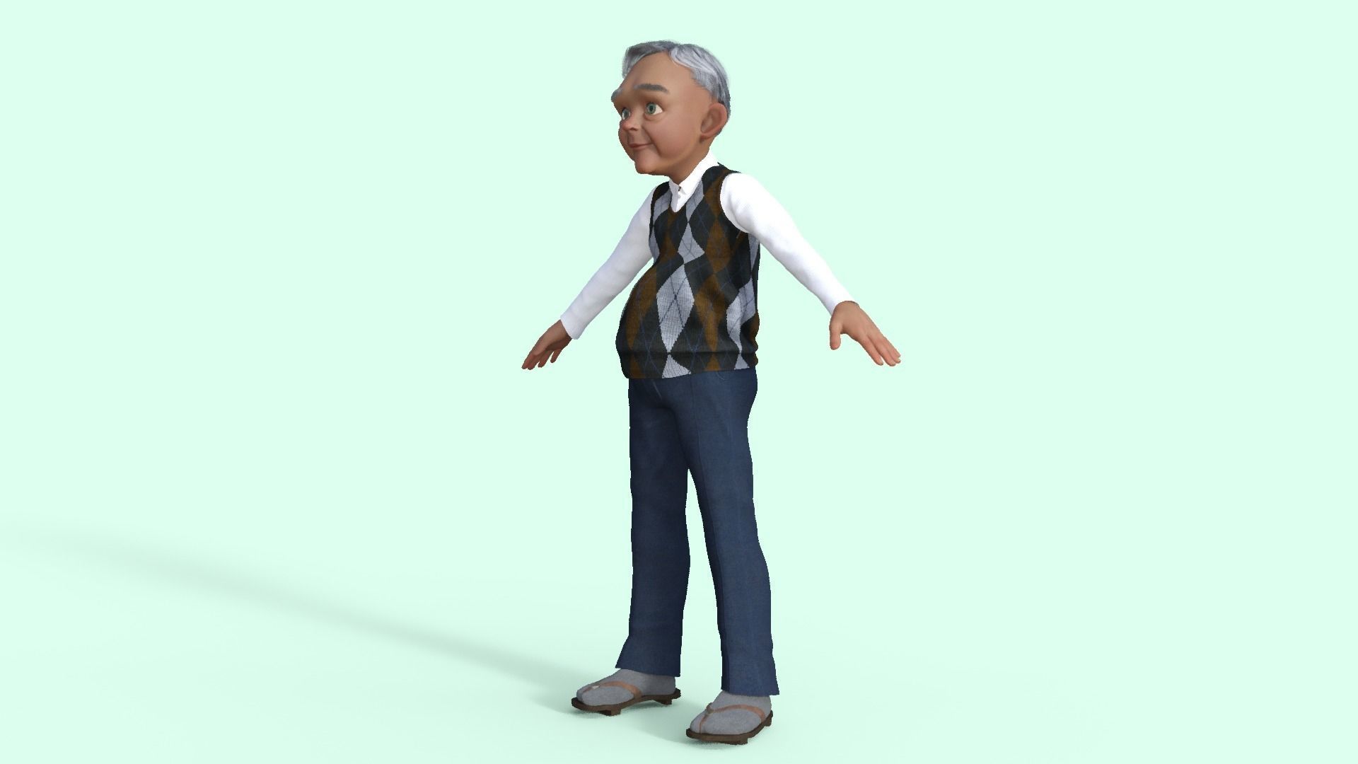 Cartoon  Old Grandfather Rigged 3D model_17