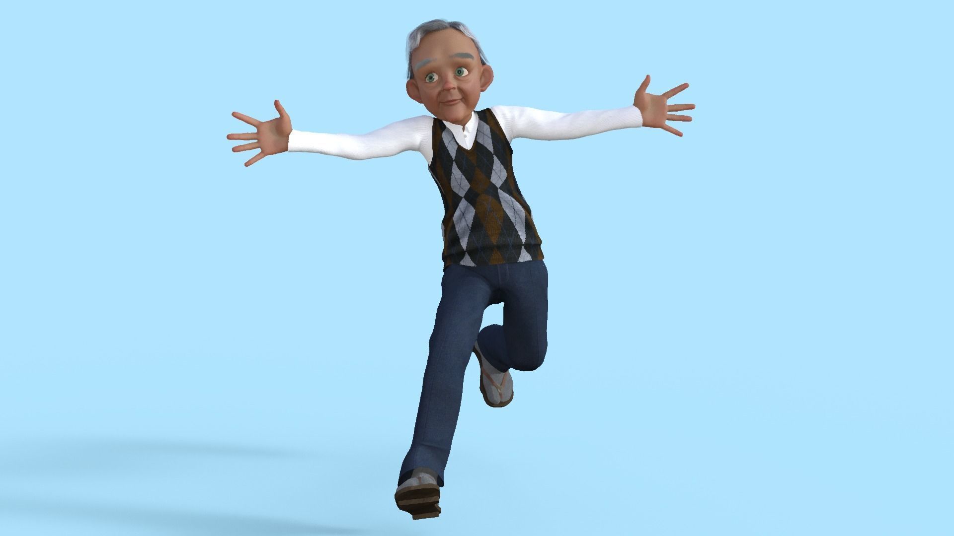 Cartoon  Old Grandfather Rigged 3D model_6