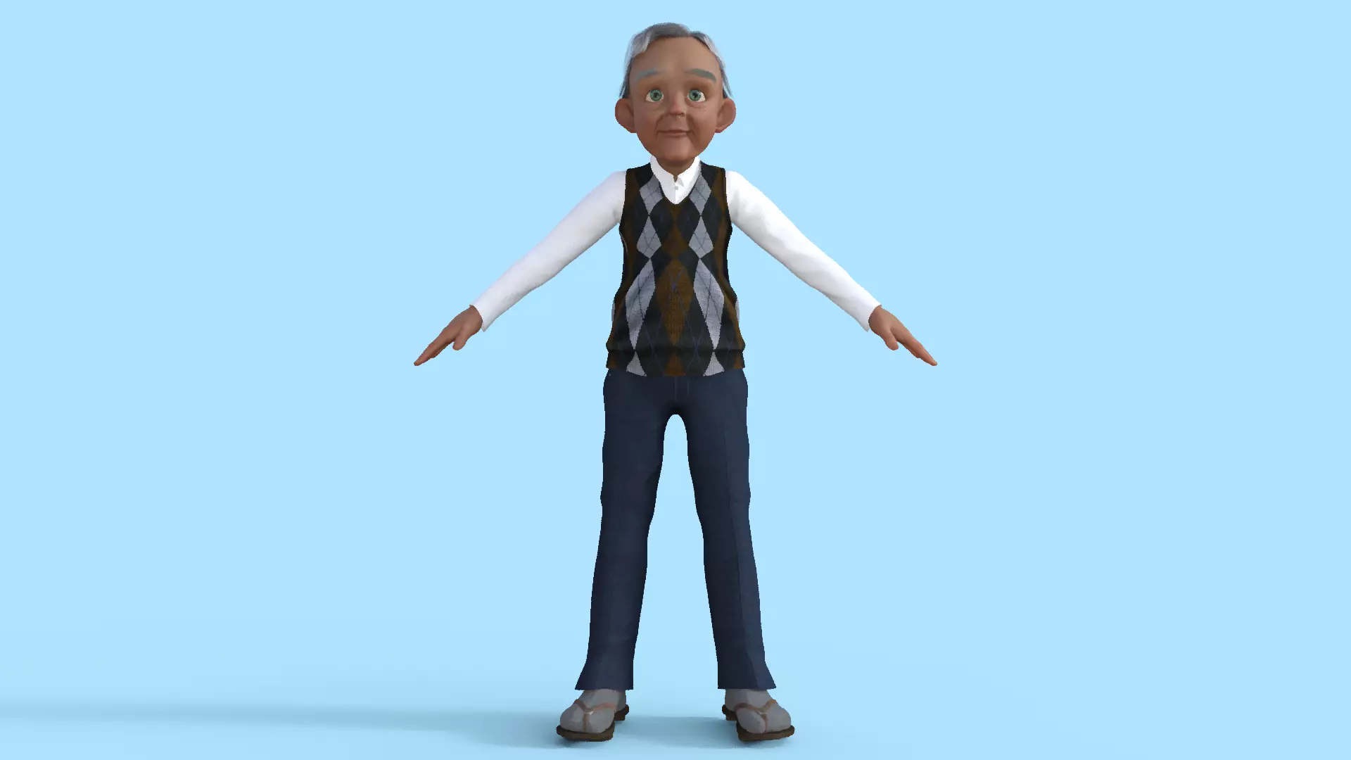 Cartoon  Old Grandfather Rigged 3D model_0