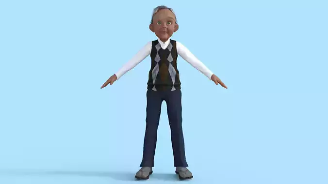 Cartoon  Old Grandfather Rigged 3D model