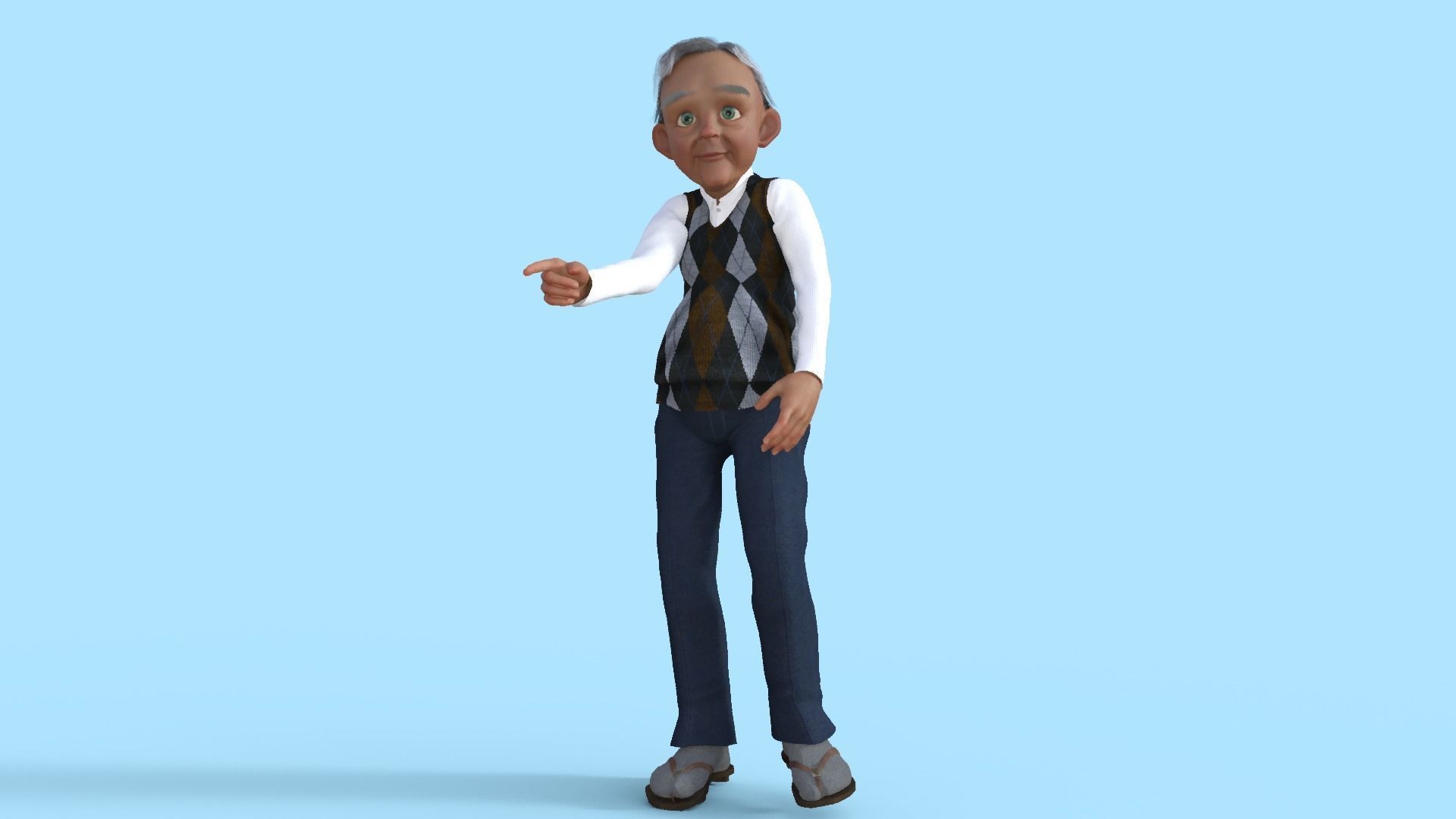 Cartoon  Old Grandfather Rigged 3D model_1