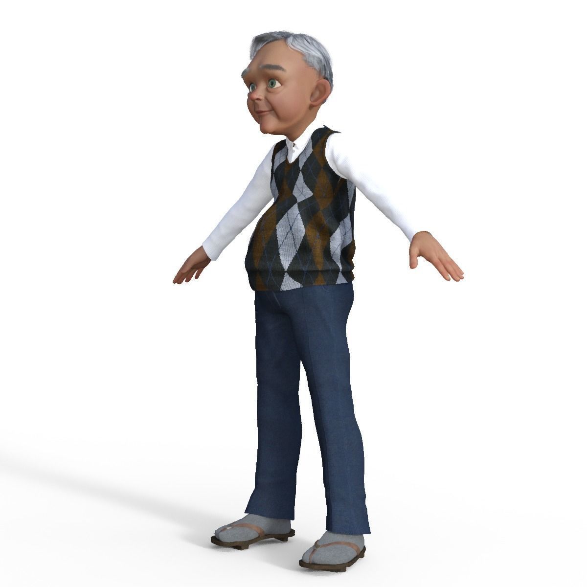 Cartoon  Old Grandfather Rigged 3D model_9