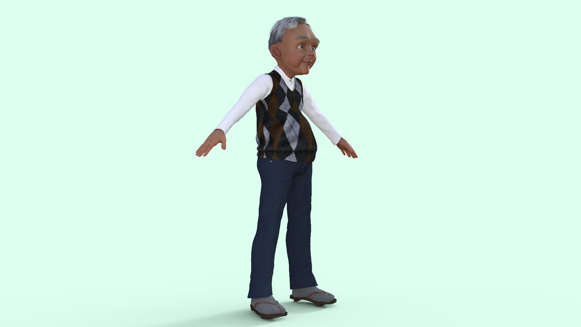 Cartoon  Old Grandfather Rigged 3D model_23