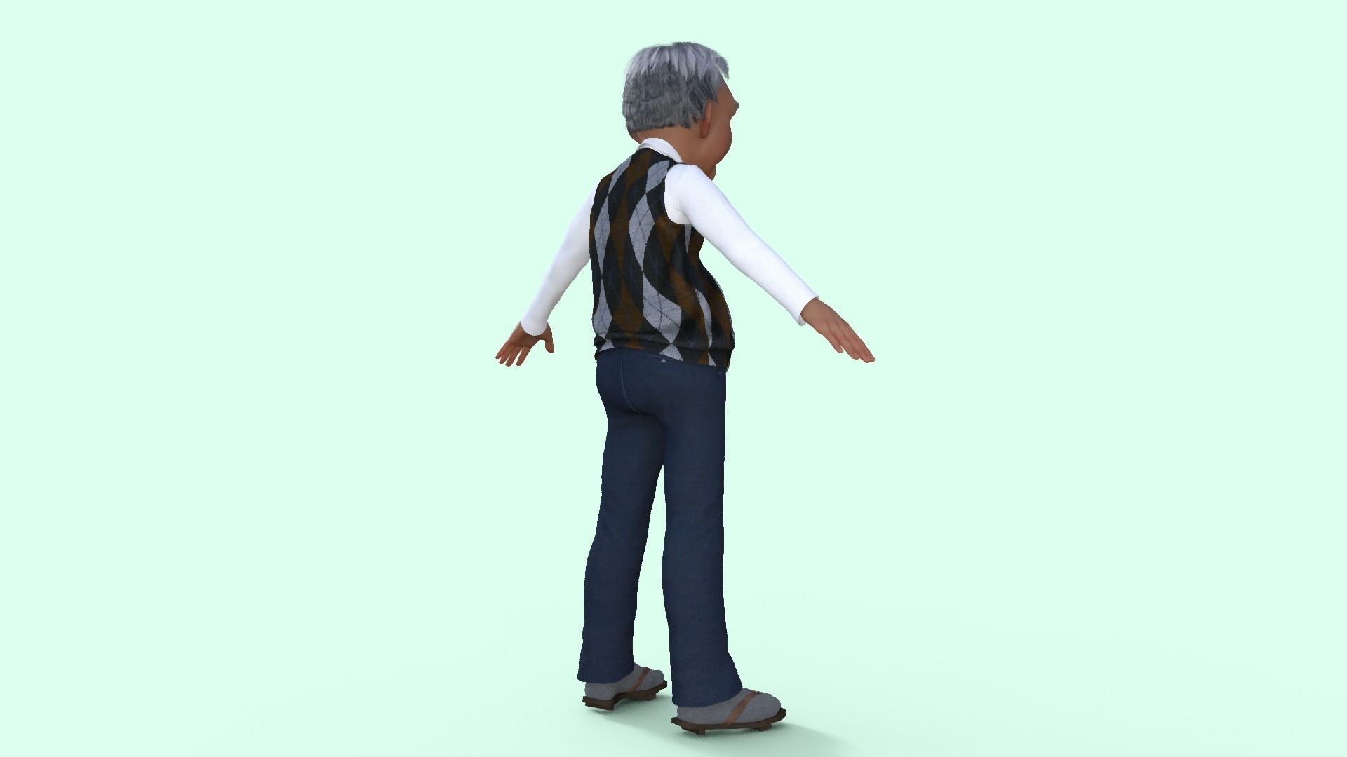 Cartoon  Old Grandfather Rigged 3D model_21