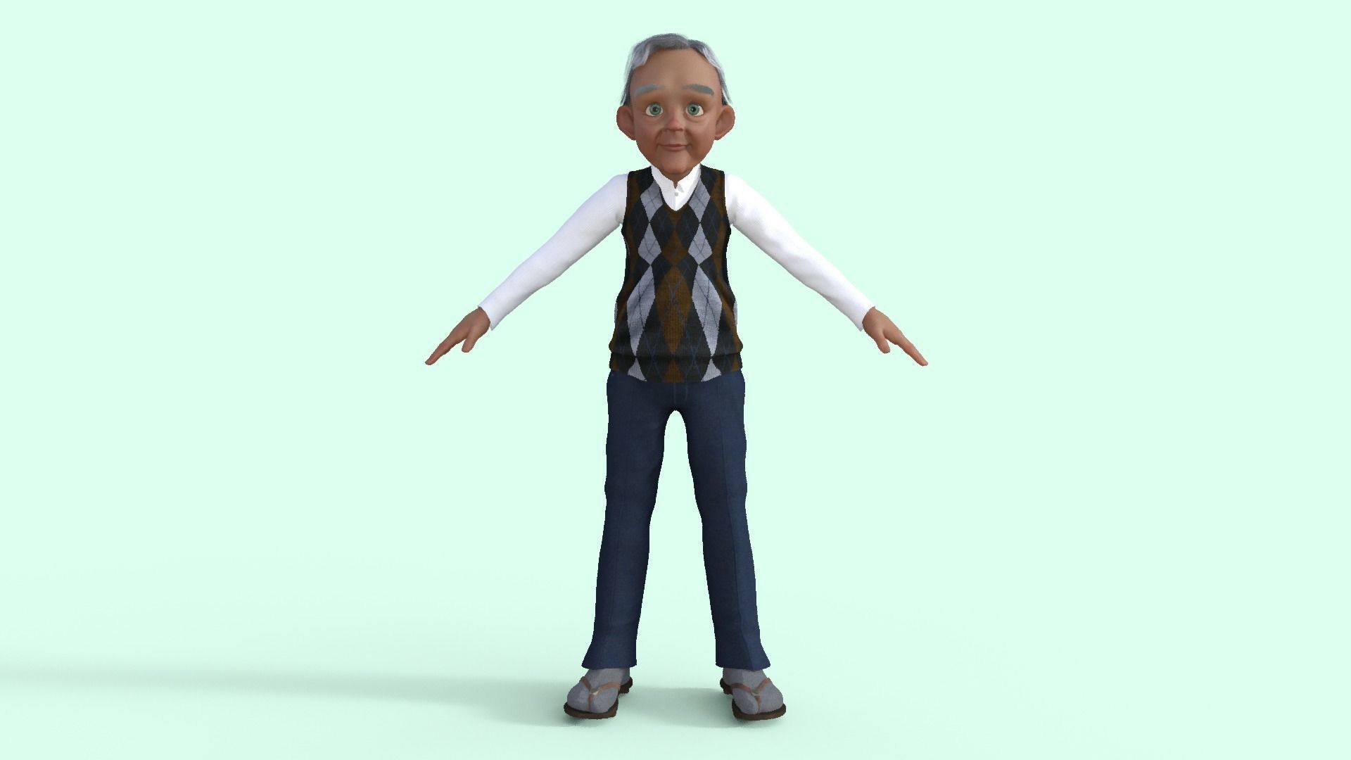 Cartoon  Old Grandfather Rigged 3D model_16