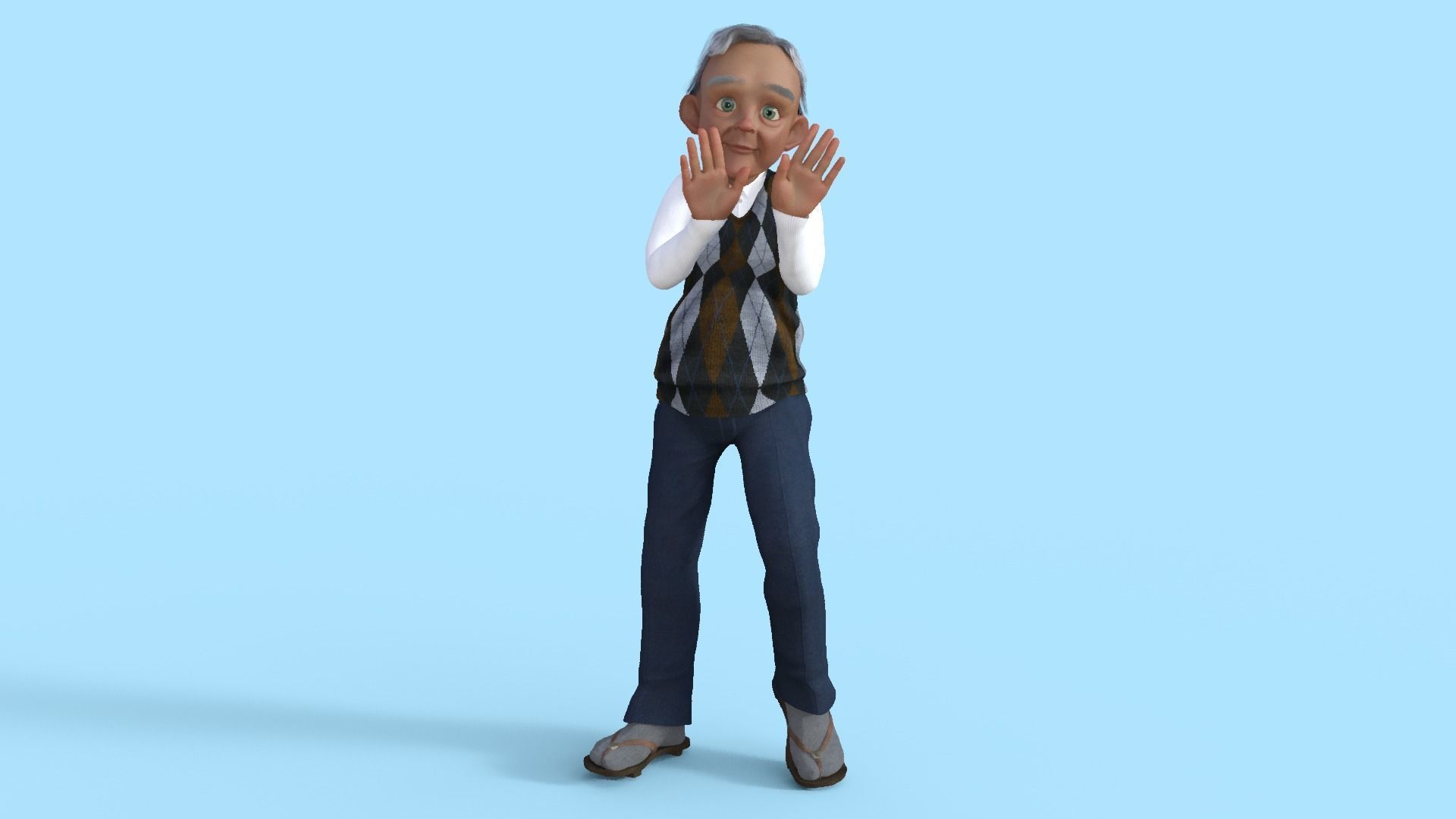 Cartoon  Old Grandfather Rigged 3D model_3