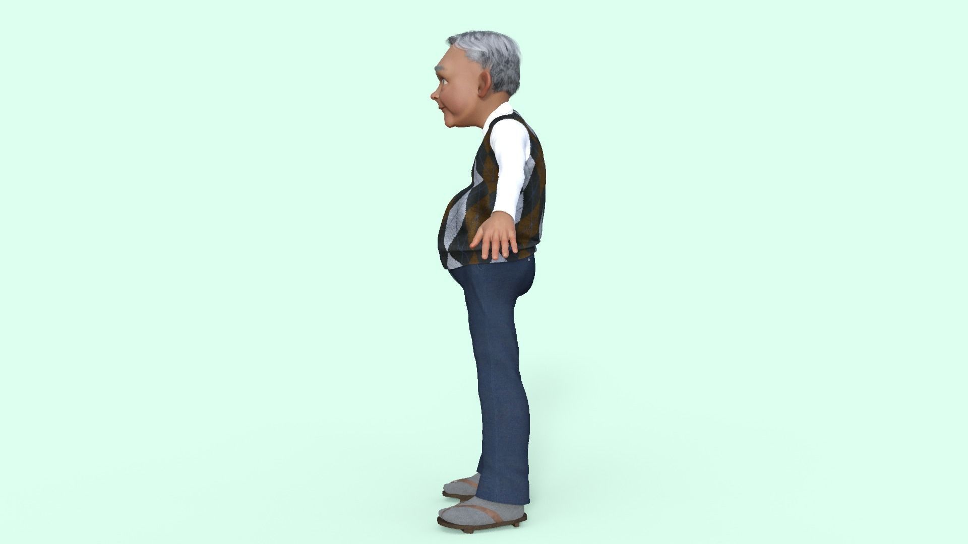 Cartoon  Old Grandfather Rigged 3D model_18