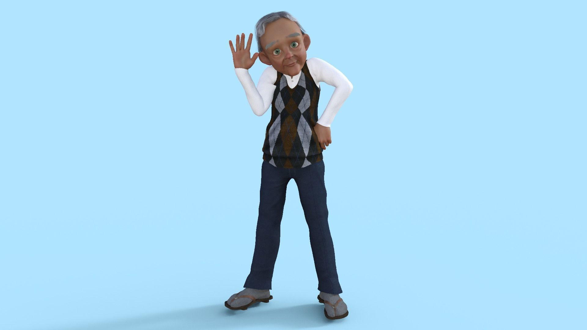 Cartoon  Old Grandfather Rigged 3D model_4