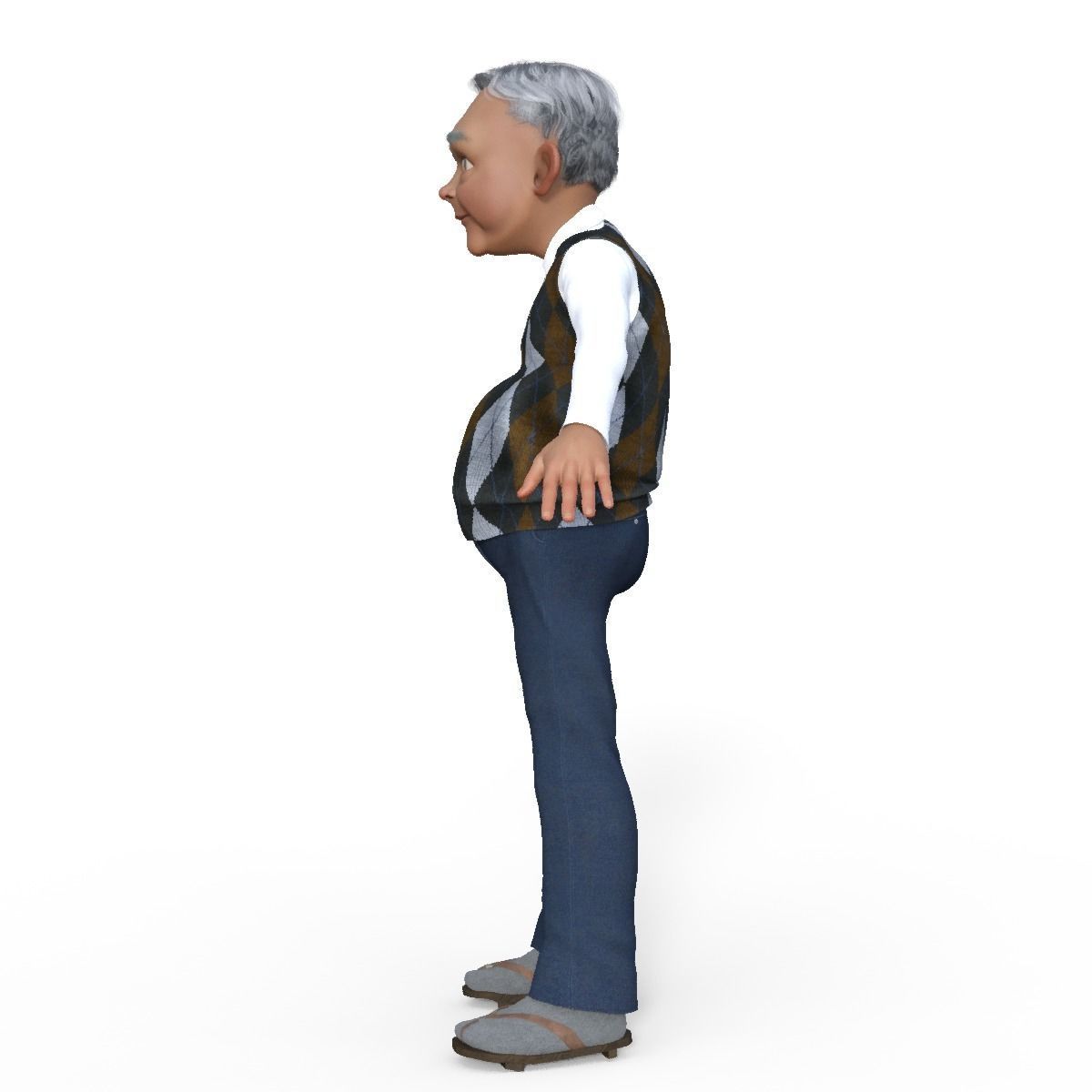 Cartoon  Old Grandfather Rigged 3D model_10