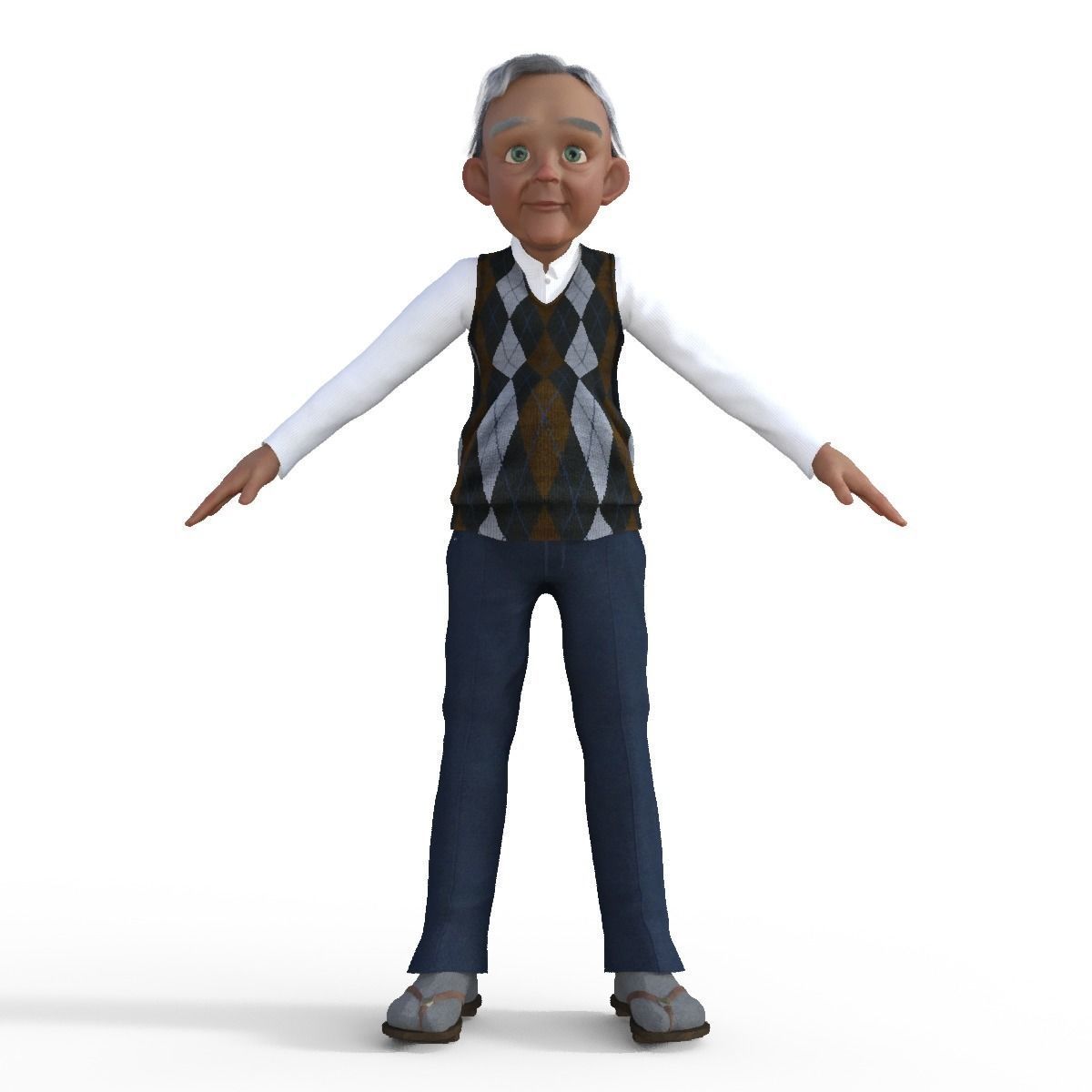 Cartoon  Old Grandfather Rigged 3D model_8
