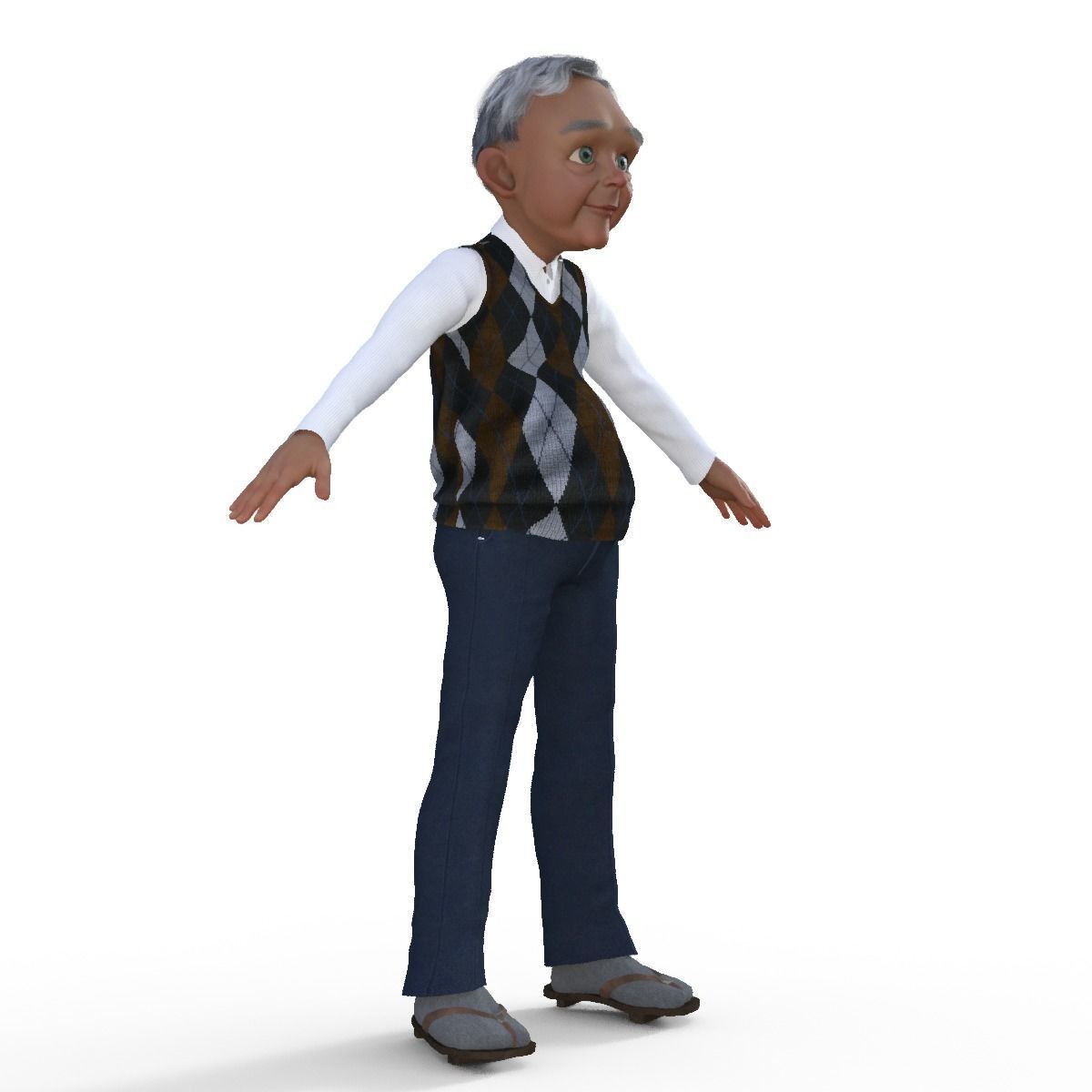 Cartoon  Old Grandfather Rigged 3D model_15