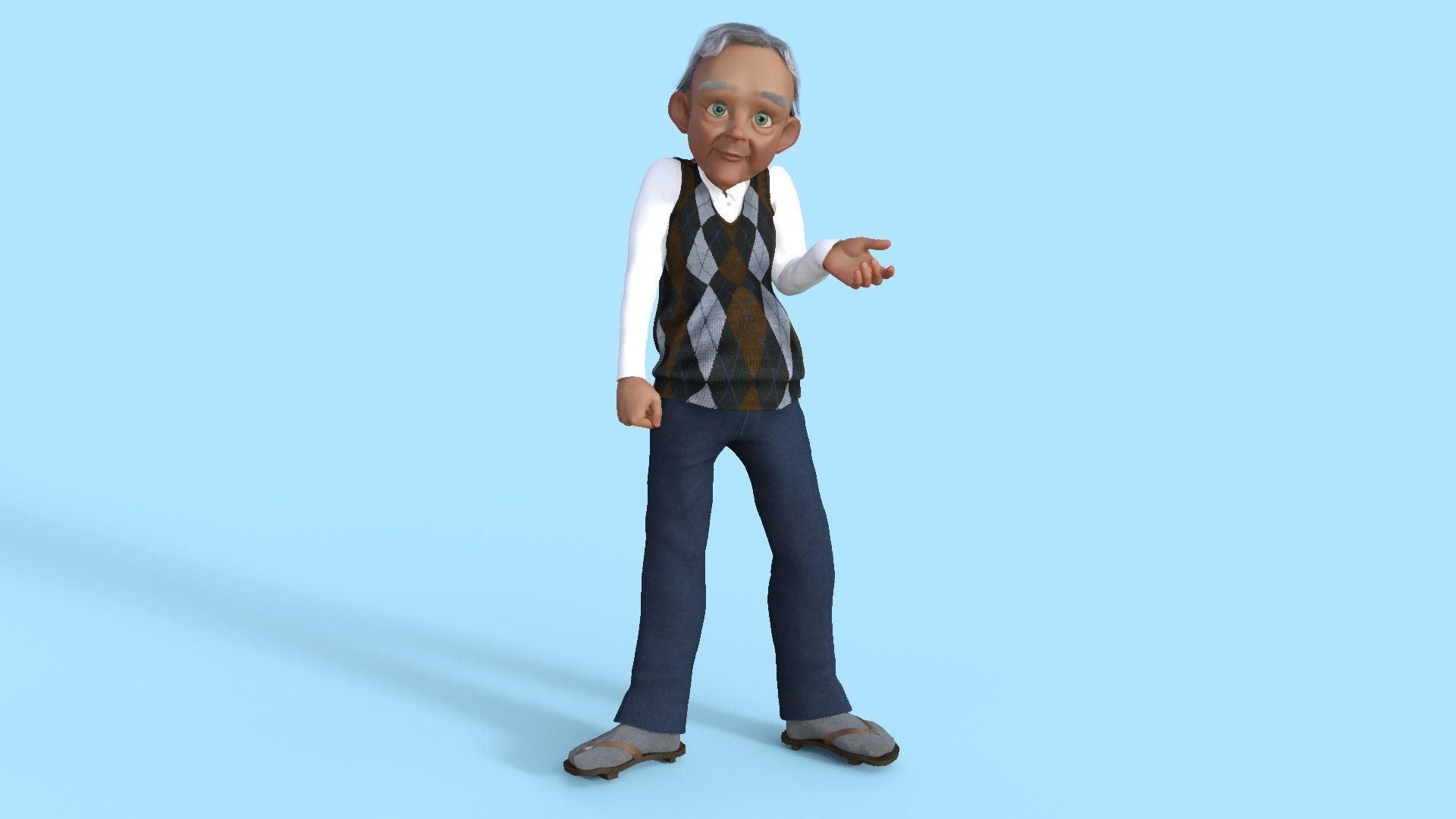 Cartoon  Old Grandfather Rigged 3D model_2