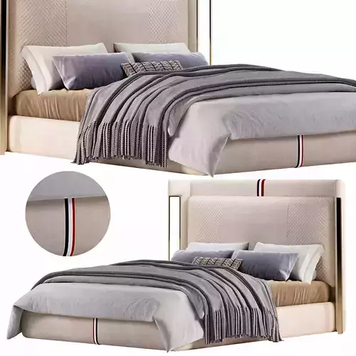 Beige Microfiber Leather Upholstered Bed with Wingback
