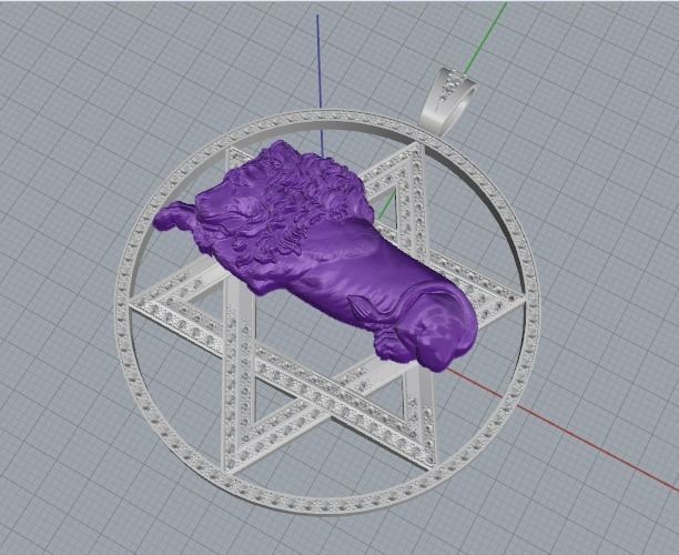 Star of David pendant with lion Model 1947 3D print model_2