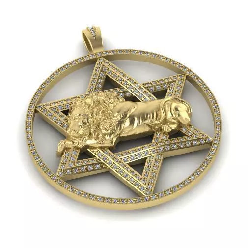 Star of David pendant with lion Model 1947 3D print model_0