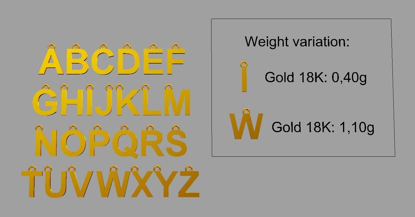 Alphabet 26 Letters Pendants - 10mm 3D print model_5