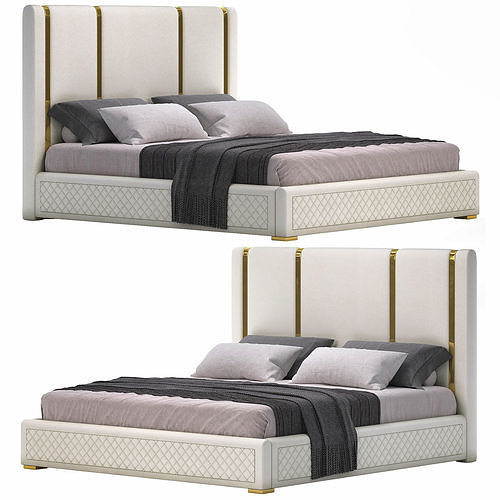 Modern Upholstered King Bed Polished Gold 3D model