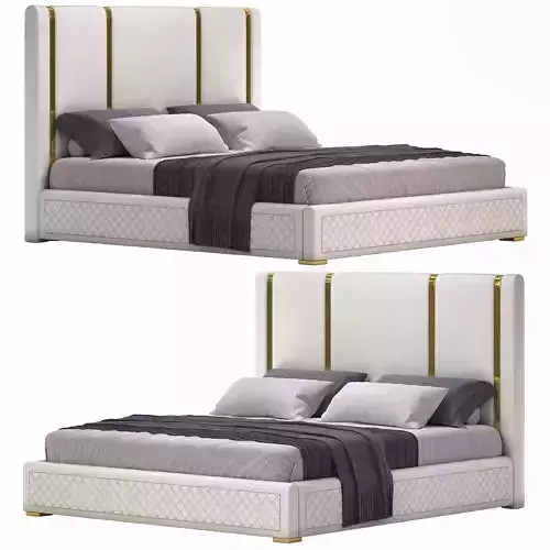 Modern Upholstered King Bed Polished Gold 3D model