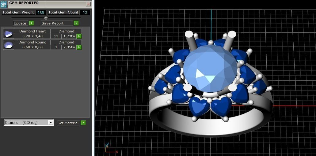 Ring with heart stones Model 2011 3D print model_9