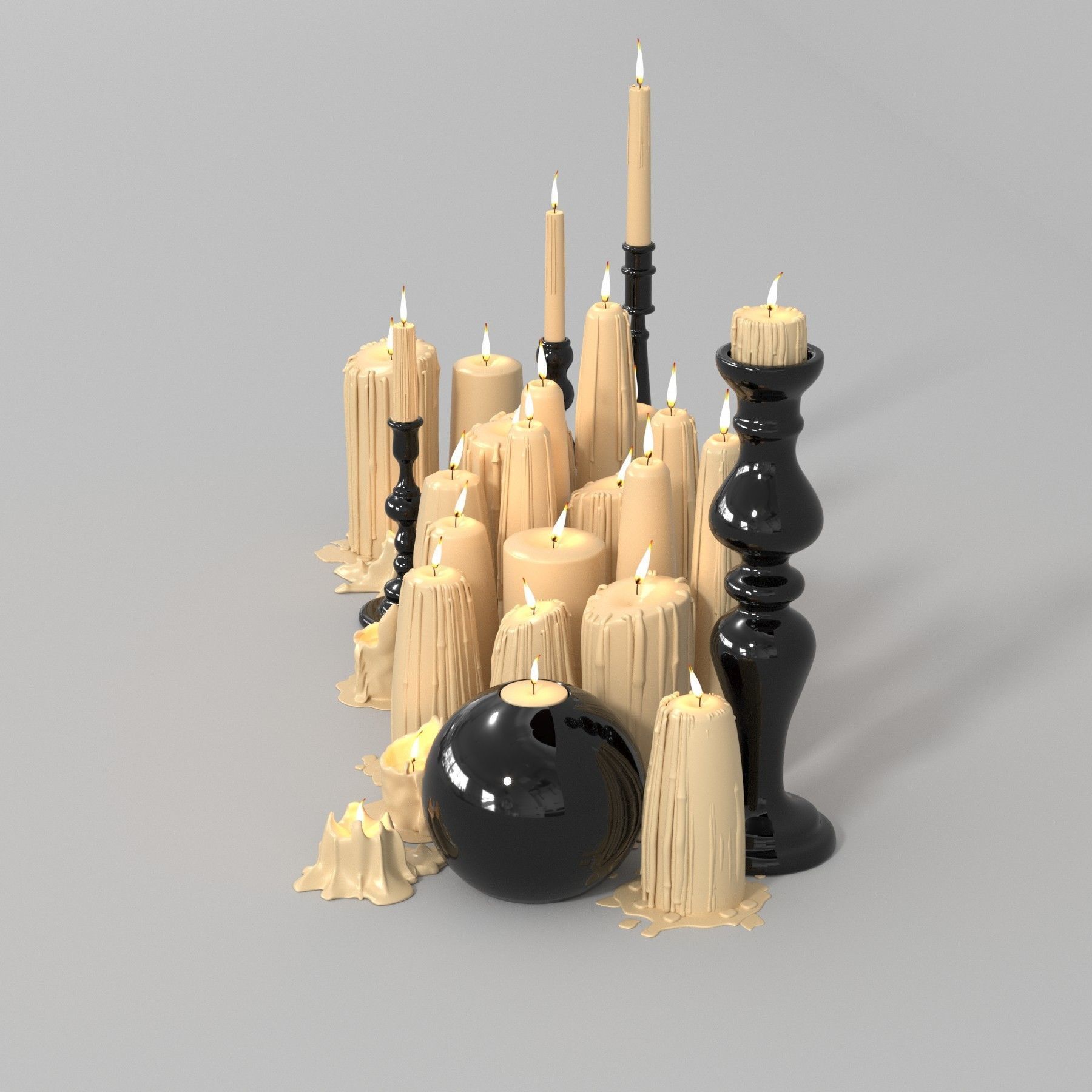 Beige Melted Floor Candles for Fireplace 3D model_4