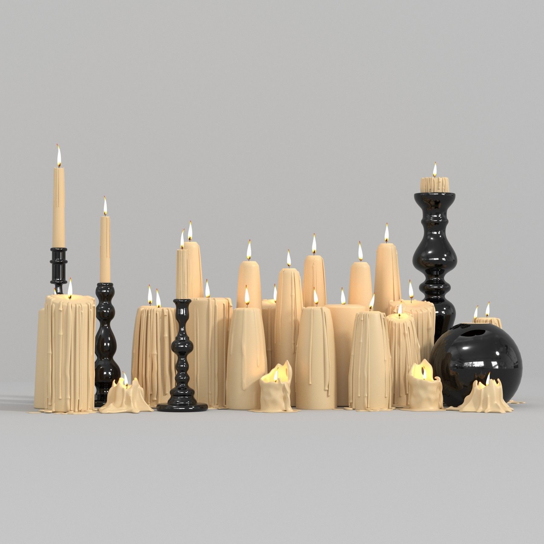 Beige Melted Floor Candles for Fireplace 3D model_2