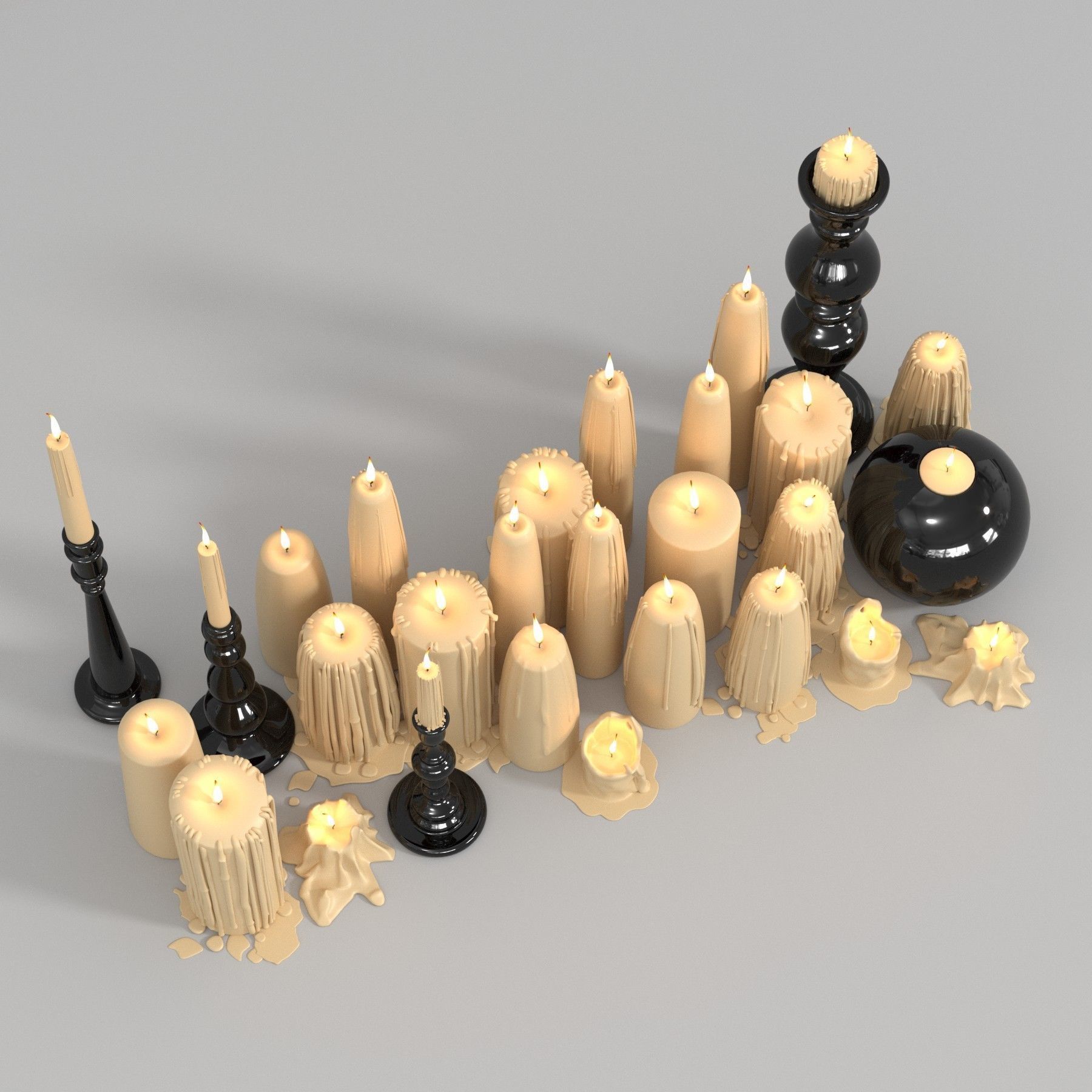 Beige Melted Floor Candles for Fireplace 3D model_3