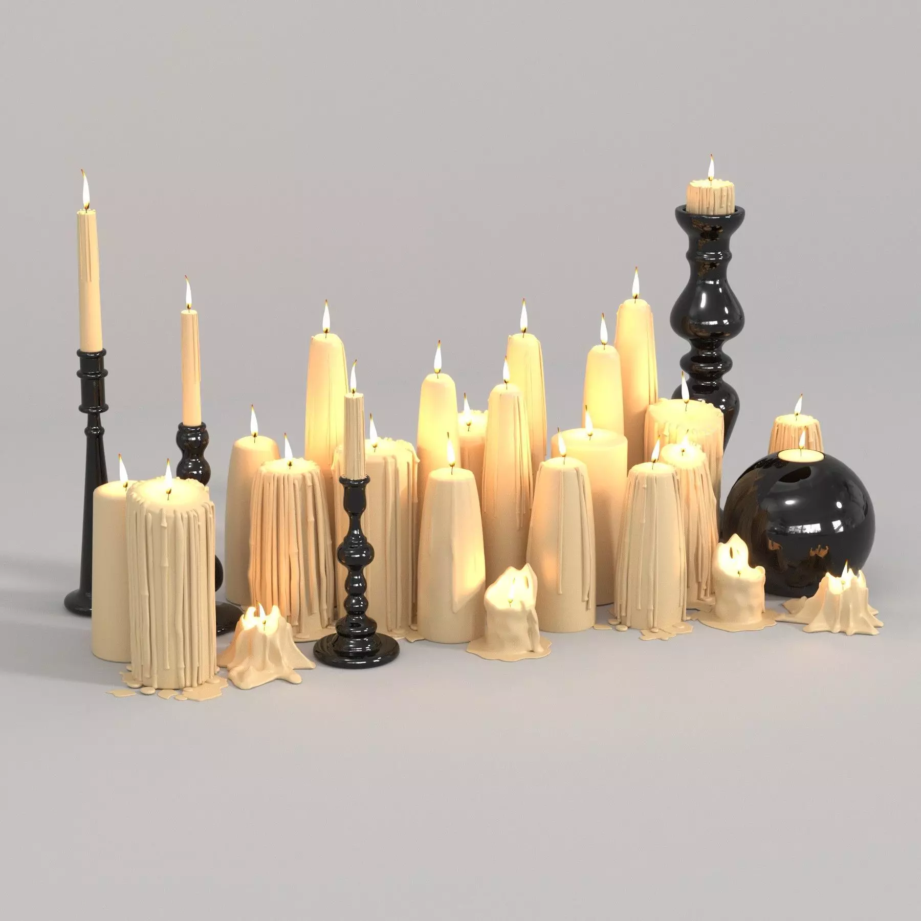 Beige Melted Floor Candles for Fireplace 3D model_0