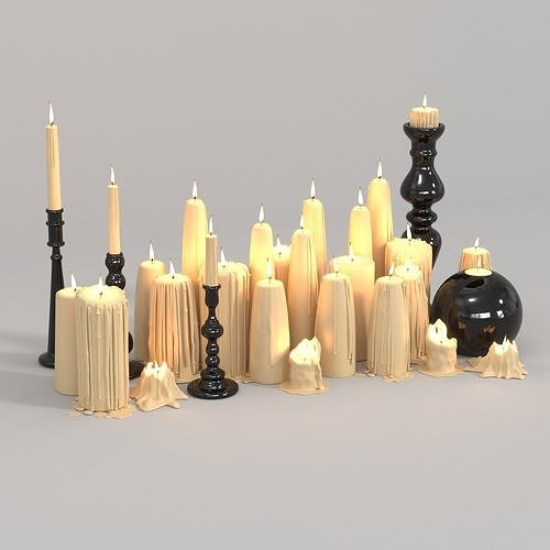 Beige Melted Floor Candles for Fireplace 3D model