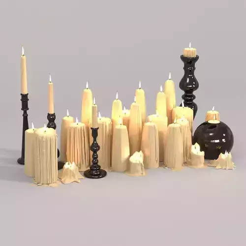 Beige Melted Floor Candles for Fireplace 3D model