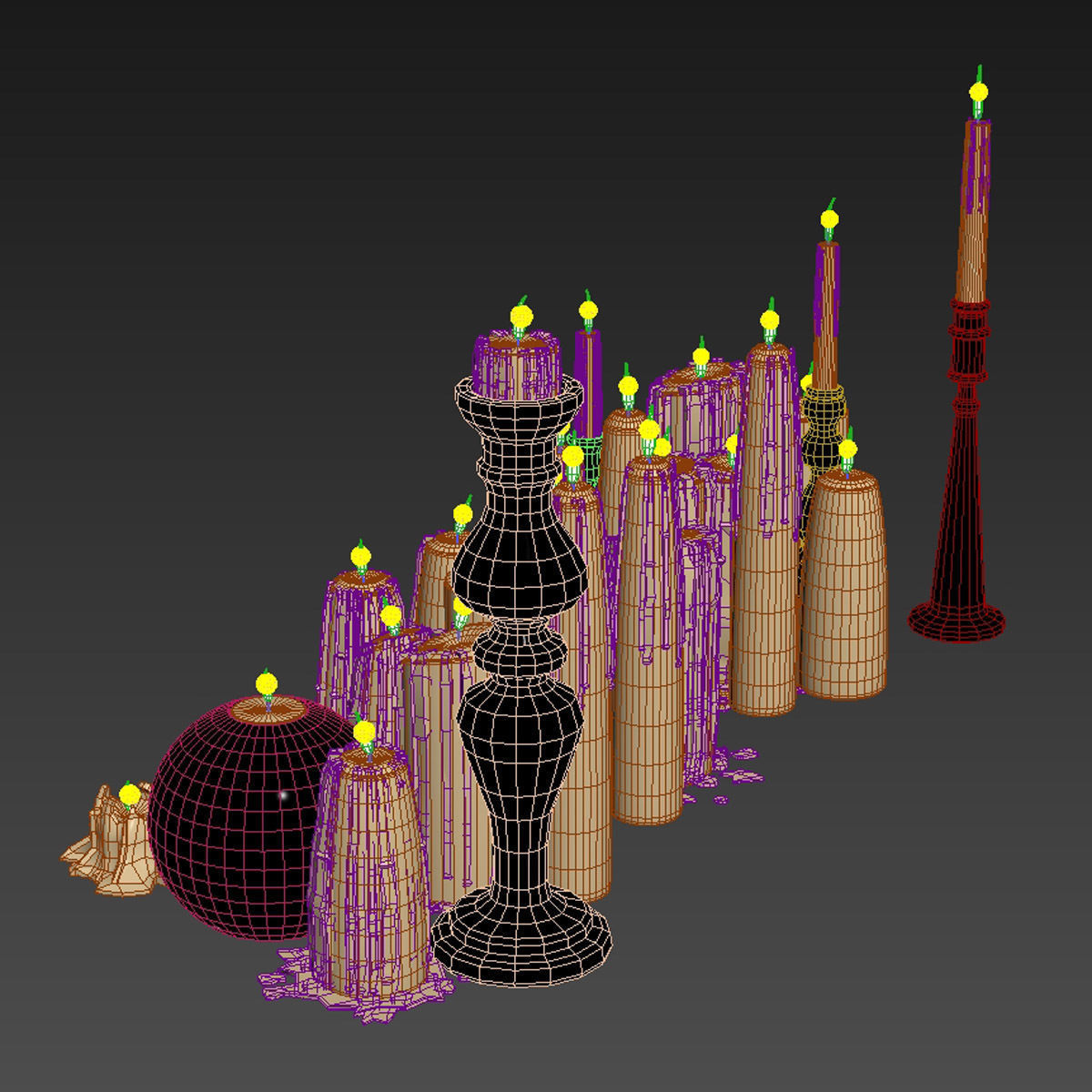 Beige Melted Floor Candles for Fireplace 3D model_8