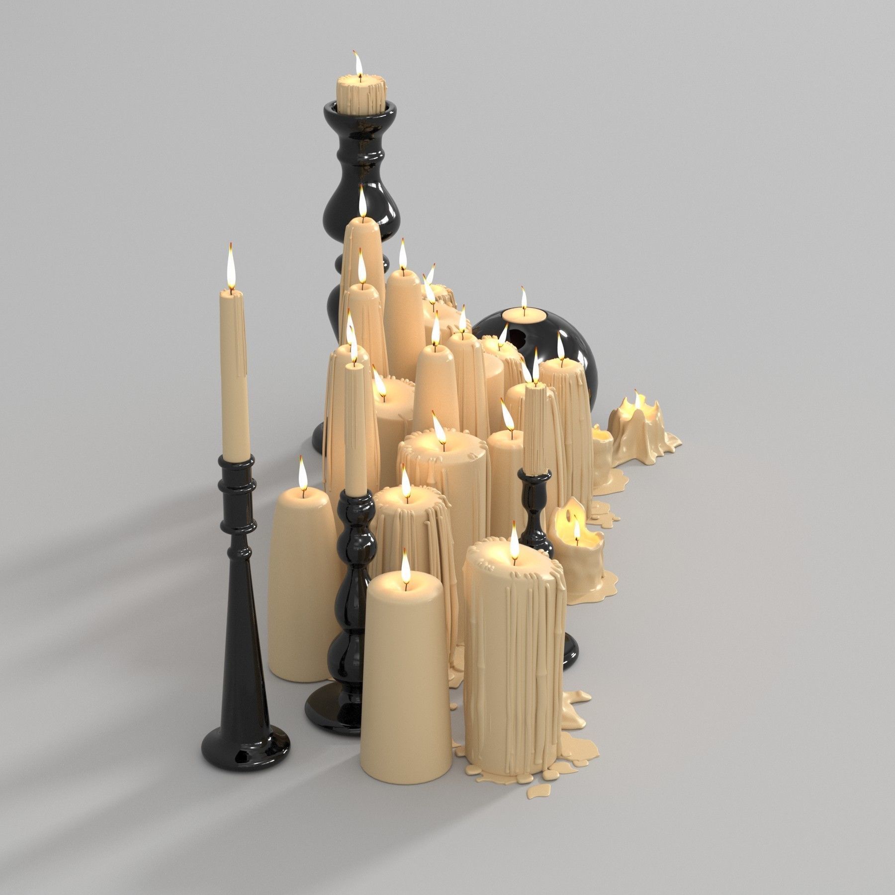 Beige Melted Floor Candles for Fireplace 3D model_5