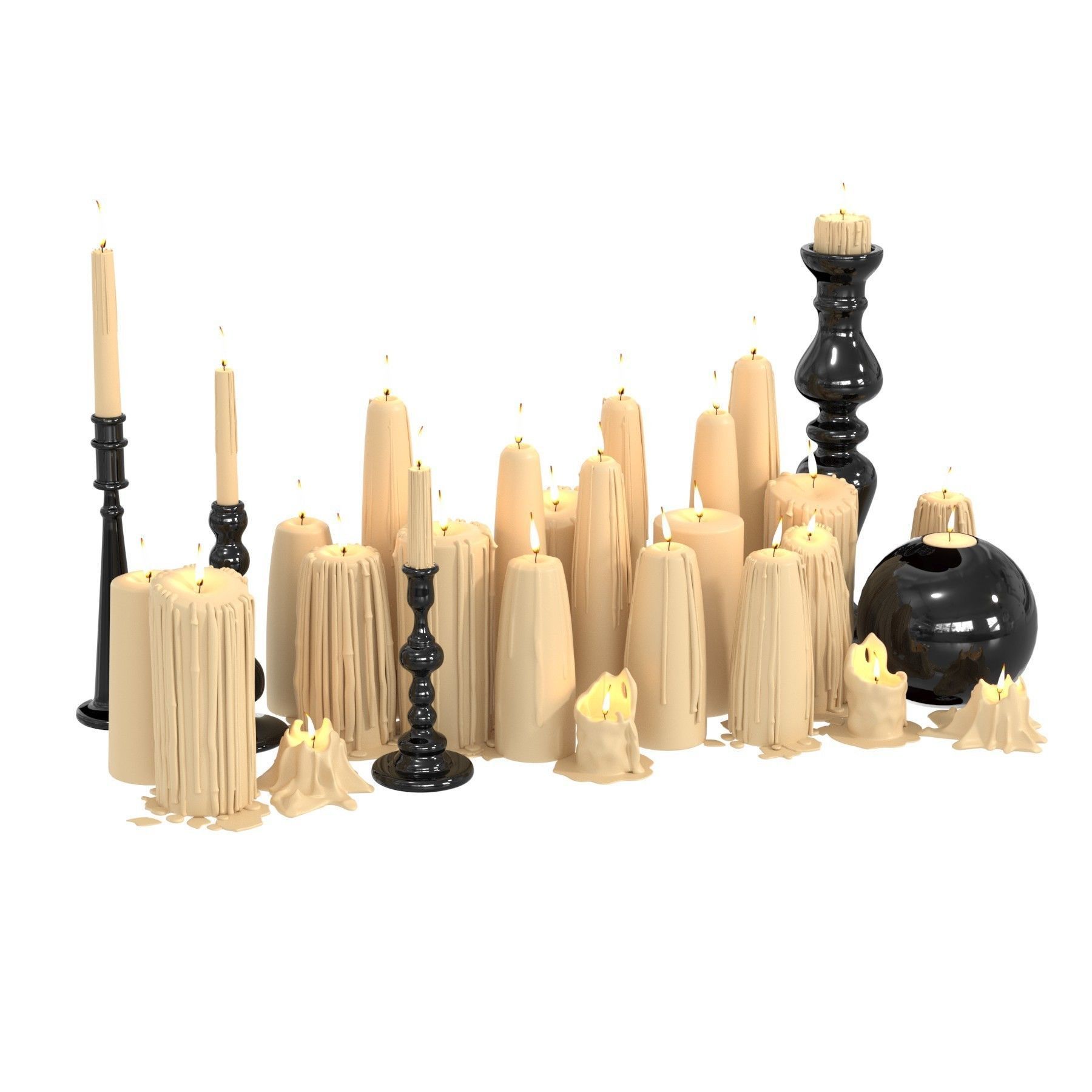Beige Melted Floor Candles for Fireplace 3D model_1