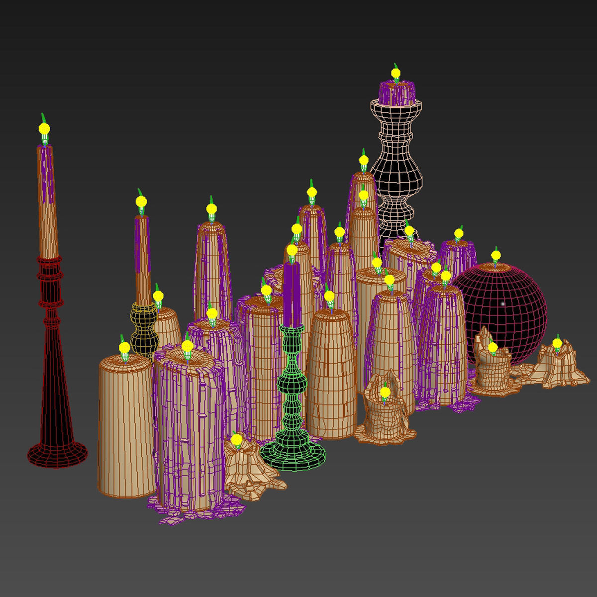 Beige Melted Floor Candles for Fireplace 3D model_7